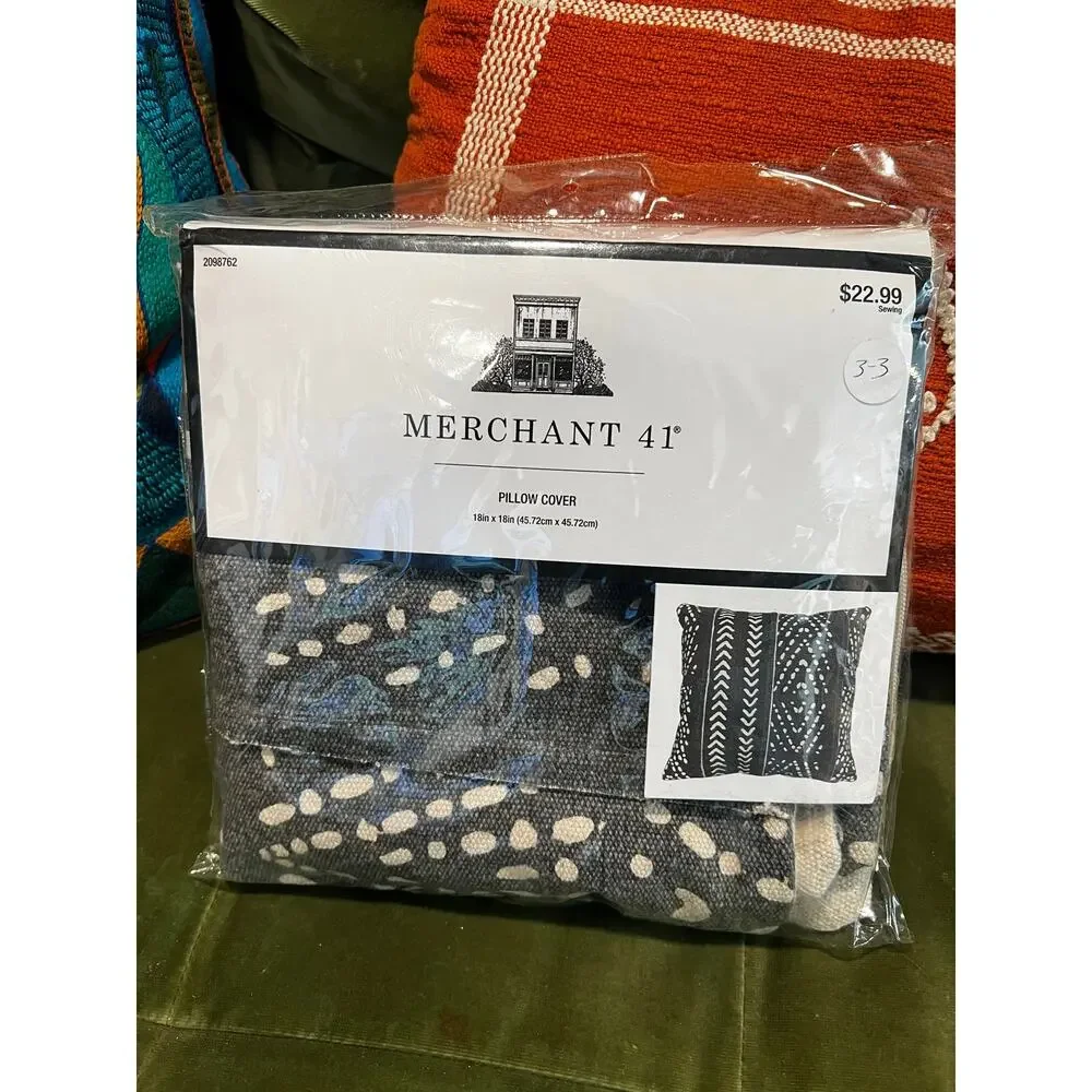 Merchant 41 Gray Mudcloth Boho Pillow 18x18 Down Insert Included